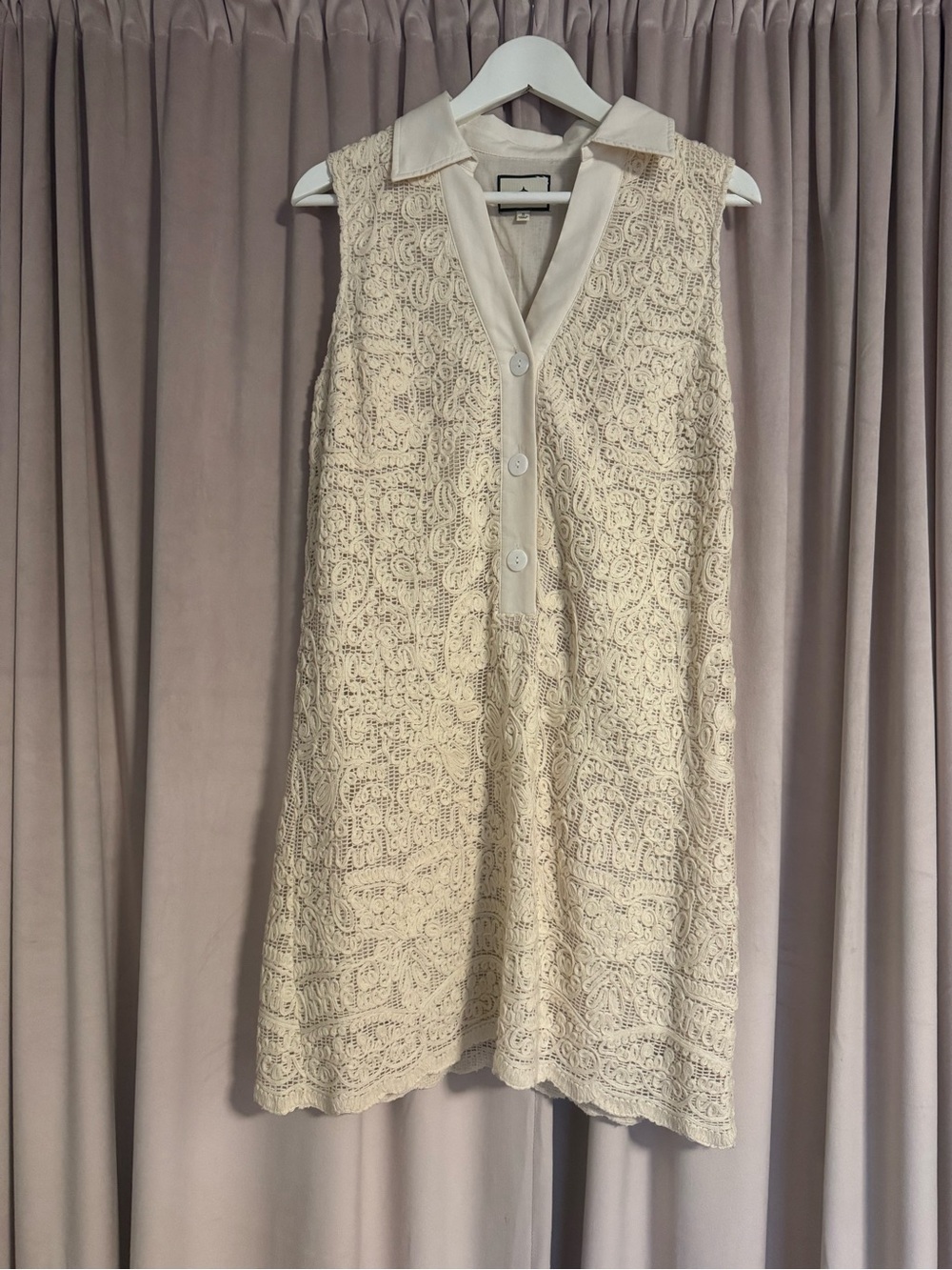 Tuckernuck Cream Sleeveless Lace Collared Midi Dress